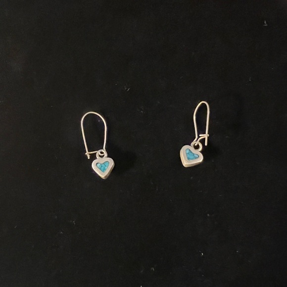 Vintage Native Turquoise Heart Shape Dangle Earrings - Picture 7 of 7
